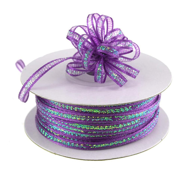 Iridescent Pull Bow Christmas Ribbon, 1/8-Inch, 50 Yards, Purple