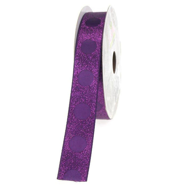 Glitter Ribbon with Satin Dots, 7/8-inch, 10-yard, Plum