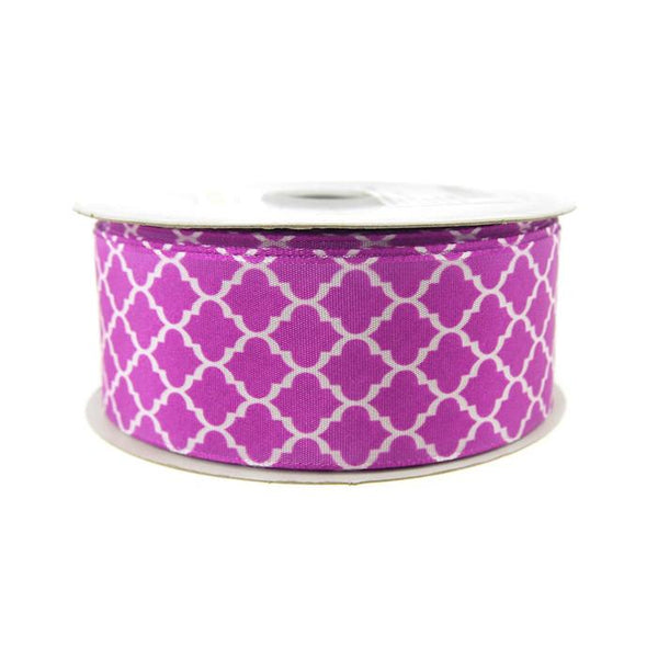 Geometric Print Satin Ribbon, 1-1/2-inch, 10-yard, Purple