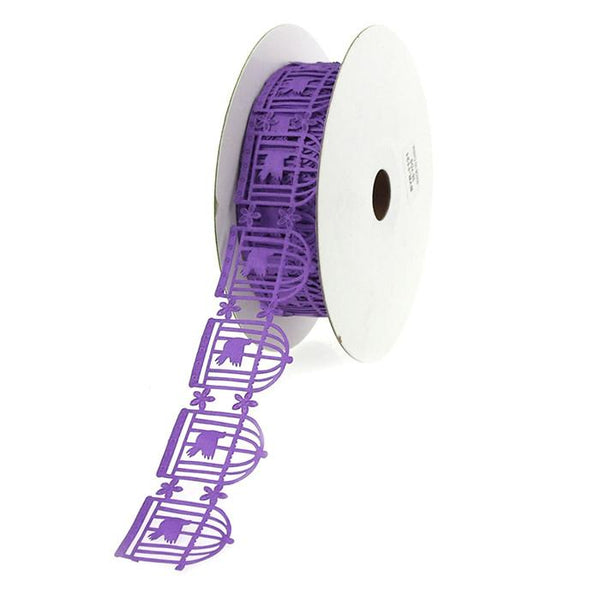 Bird in Cage Garland Ribbon, Purple, 1-1/4-Inch, 25-Yard