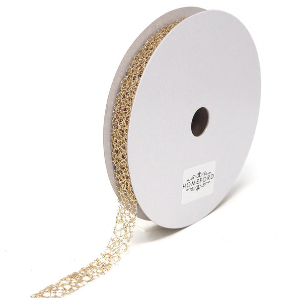 Glitter Web Mesh Ribbon, 5/8-Inch, 25 Yards, Champagne