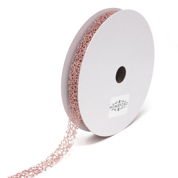 Glitter Web Mesh Ribbon, 5/8-Inch, 25 Yards, Rose Gold