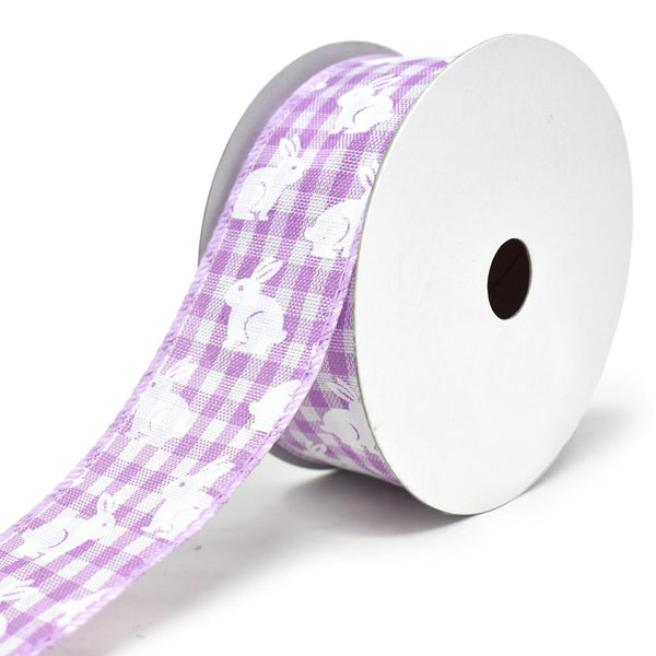 White Bunny Printed Gingham Wired Ribbon, 1-1/2-Inch, 10-Yard, Lavender