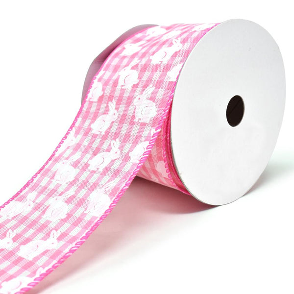 White Bunny Printed Gingham Wired Ribbon, 2-1/2-Inch, 10-Yard, Pink