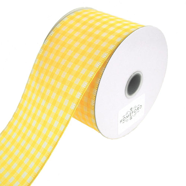 Gingham Canvas Ribbon Wired Edge, 2-1/2-Inch, 10 Yards, Yellow