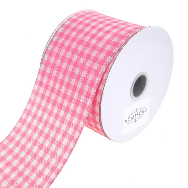 Gingham Canvas Ribbon Wired Edge, 2-1/2-Inch, 10 Yards, Pink