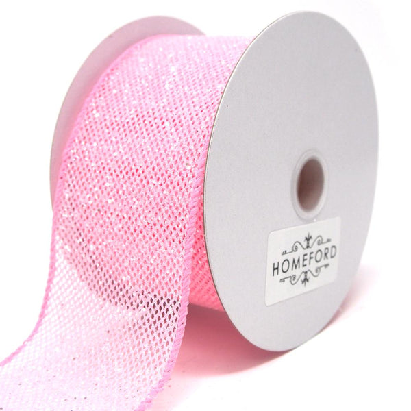 Frosted Net Wired Ribbon, Pink, 2-1/2-Inch, 10 Yards