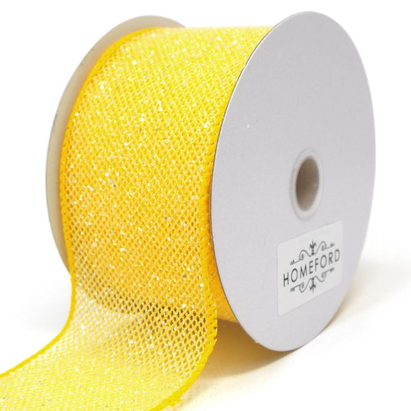 Frosted Net Wired Ribbon, Yellow, 2-1/2-Inch, 10 Yards