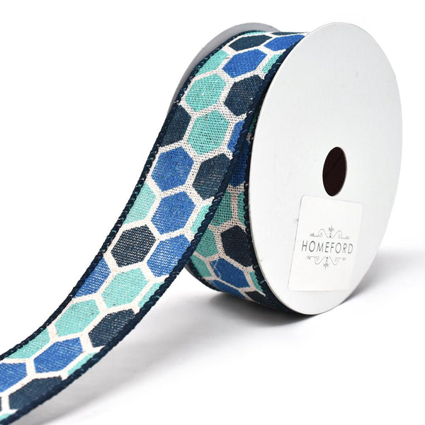 Variation Hex Wired Printed Canvas Ribbon, 1-1/2-Inch, 10-Yard, Blue