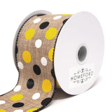 Polka Dots Natural Linen Ribbon Wired Edge, 10 Yards