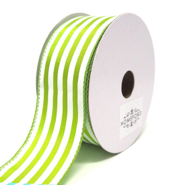 Cabana Stripes Satin Wired Ribbon, Kiwi, 1-1/2-Inch, 10 Yards