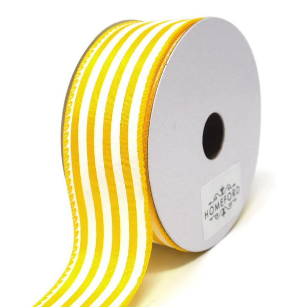 Cabana Stripes Satin Wired Ribbon, Yellow, 1-1/2-Inch, 10 Yards