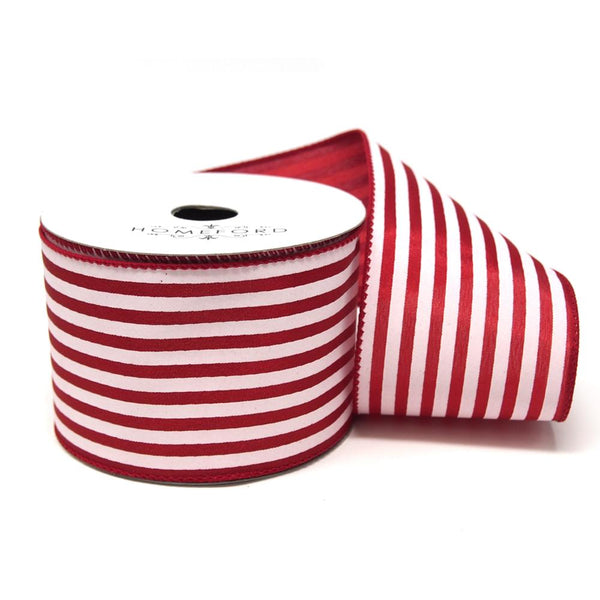 Cabana Stripes Satin Wired Ribbon, Red, 2-1/2-Inch, 10 Yards