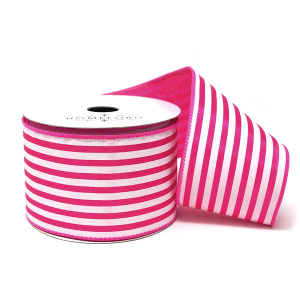 Cabana Stripes Satin Wired Ribbon, Fuchsia, 2-1/2-Inch, 10 Yards