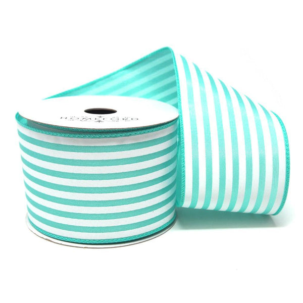 Cabana Stripes Satin Wired Ribbon, Aqua, 2-1/2-Inch, 10 Yards