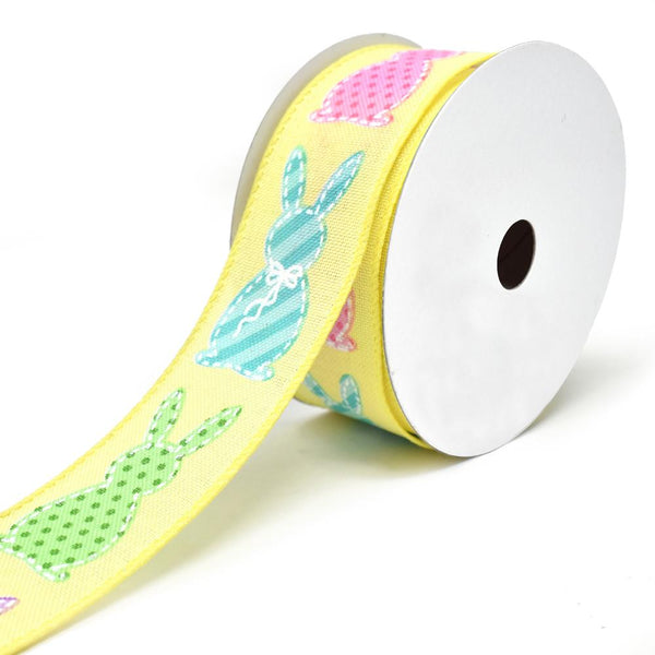 Stitched Bunny Cut Outs Wired Linen Ribbon, 1-1/2-Inch, 10-Yard, Yellow