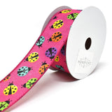 Vibrant Colored Lady Bugs Wired Linen Ribbon, 1-1/2-Inch, 10-Yard