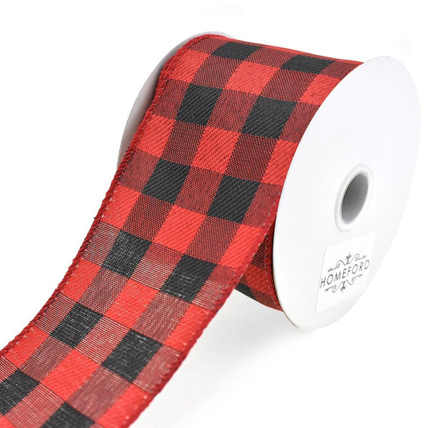 Woven Buffalo Plaid Wired Edge Christmas Ribbon, 2-1/2-Inch, 10-Yard, Black/Red