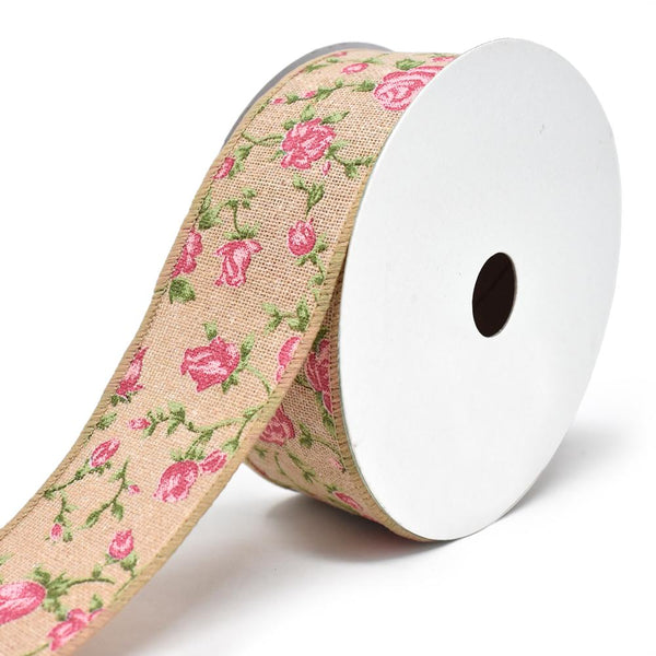 Blooming Rose Wired Canvas Ribbon, 1-1/2-Inch, 10-Yard, Pink