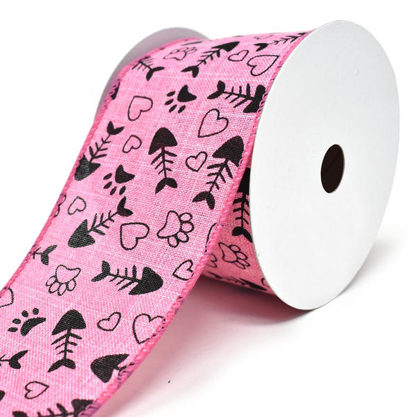 Kitty Paws and Fish Bones Wired Linen Ribbon, 2-1/2-Inch, 10-Yard, Pink