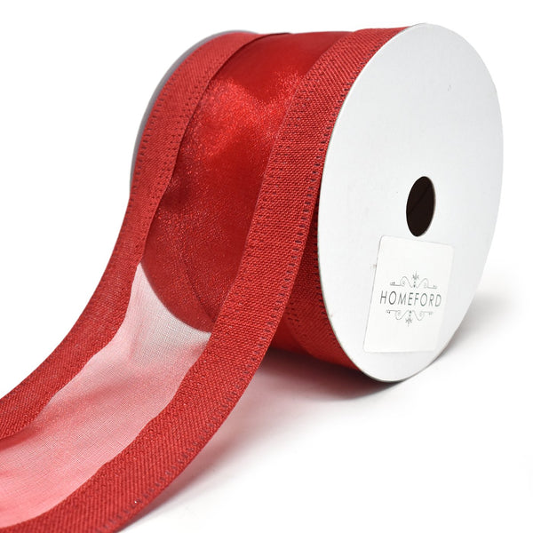 Linen Edge Wired Organza Ribbon, 2-1/2-Inch, 10-Yard, Red