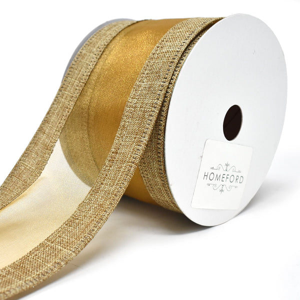 Linen Edge Wired Organza Ribbon, 2-1/2-Inch, 10-Yard, Gold