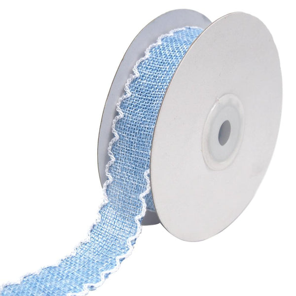 Scalloped Edge Faux Jute Ribbon, Light Blue, 1-Inch, 10-Yards