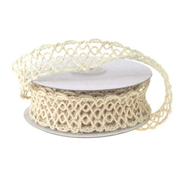 Open Weave Mesh Jute Wire Ribbon, 1-inch, 10-yard, Ivory