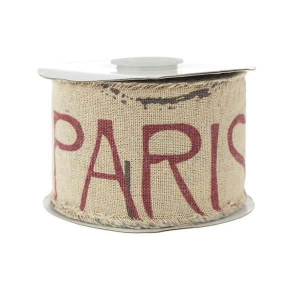 Linen Big Paris and Eiffel Print Ribbon, 2-1/2-inch, 10-yard