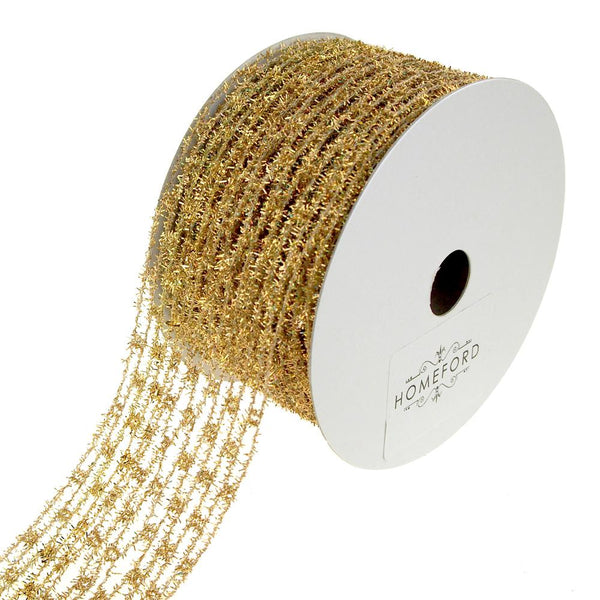 Metallic Tinsel Wired Diamond Netting Mesh Christmas Ribbon, Gold Iridescent, 2-1/2-Inch, 10 Yards