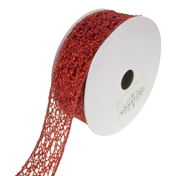 Open Weave Metallic Glitter Tinsel Mesh Christmas Ribbon, Red, 1-1/2-Inch, 10 Yards