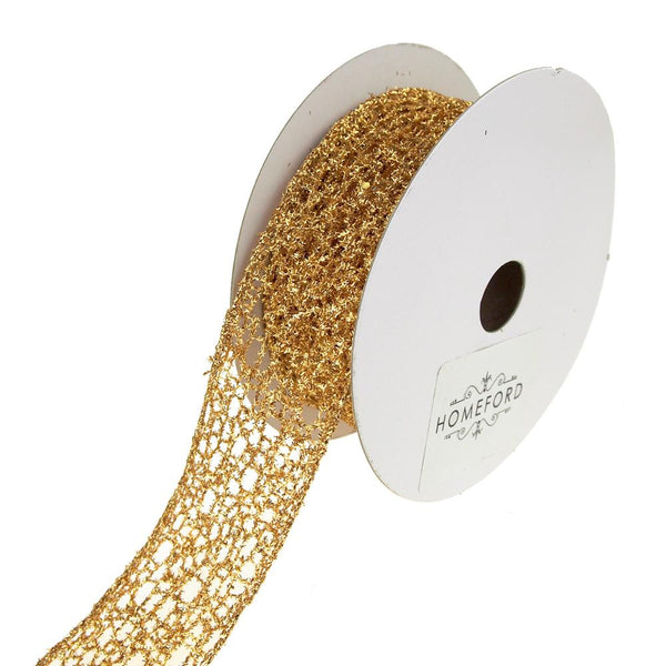 Open Weave Metallic Glitter Tinsel Mesh Christmas Ribbon, Gold, 1-1/2-Inch, 10 Yards