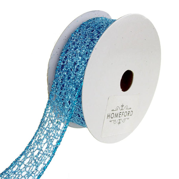 Open Weave Metallic Glitter Tinsel Mesh Christmas Ribbon, Ice Blue, 1-1/2-Inch, 10 Yards