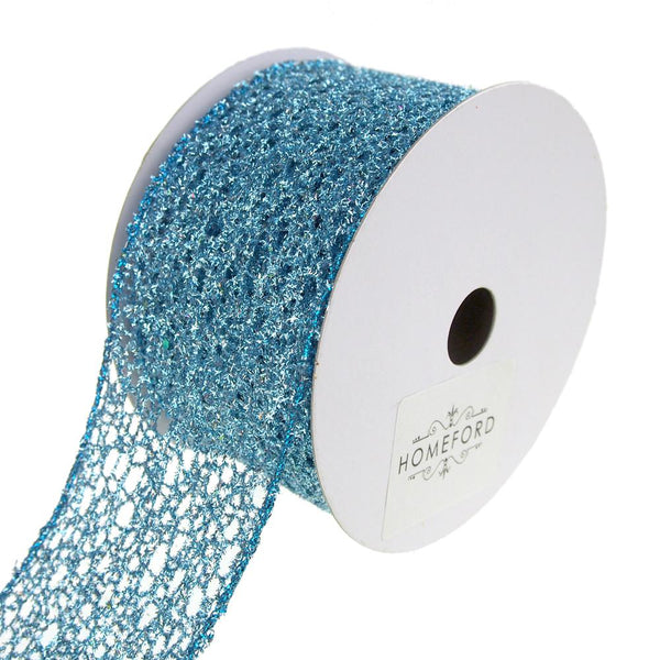 Open Weave Metallic Glitter Tinsel Mesh Christmas Ribbon, Ice Blue, 2-1/2-Inch, 10 Yards