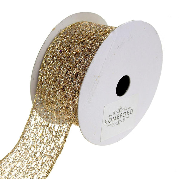 Open Weave Metallic Glitter Tinsel Mesh Christmas Ribbon, Gold/Silver, 2-1/2-Inch, 10 Yards