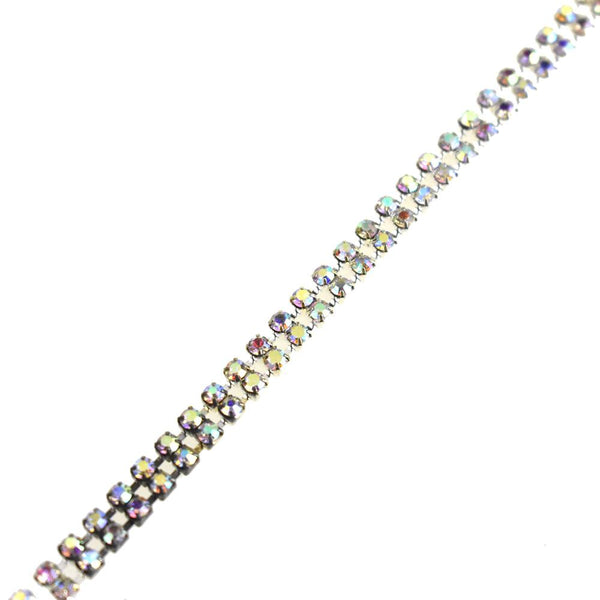 Aurora Borealis Crystal Rhinestone Two Row Trim, Iridescent Silver, 1/4-Inch, 1-Yard