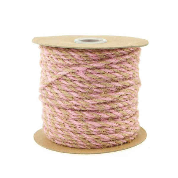 Bi-Colored Jute Twine Cord Rope Ribbon, 5/64-Inch or 2.5 mm, 50-Yard, Light Pink