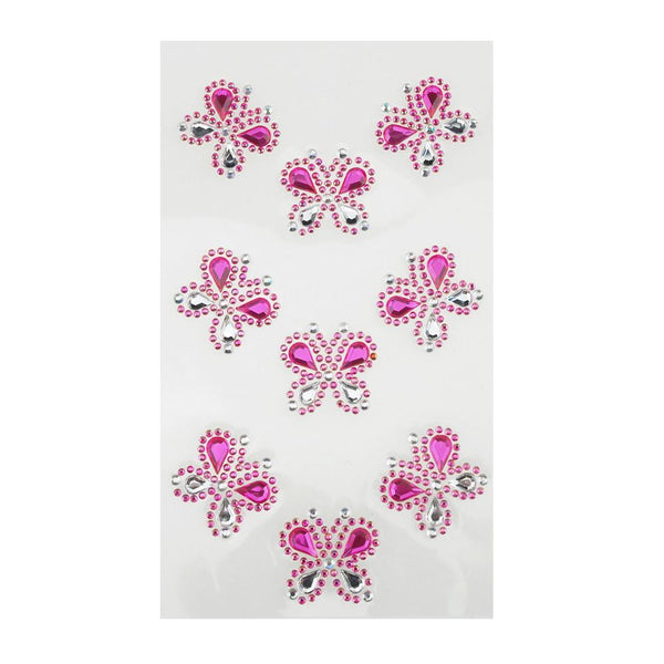 Self Adhesive Butterfly Rhinestone Stickers, 9-count, Fuchsia