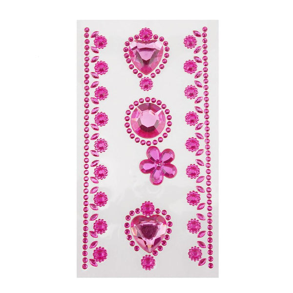 Self-Adhesive Rhinestone Stickers, Circle/Flower/Hearts, 6-count, Fuchsia