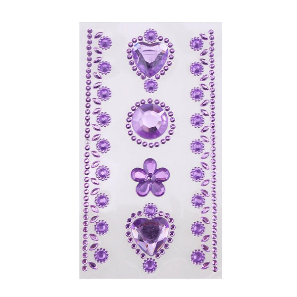 Self-Adhesive Rhinestone Stickers, Circle/Flower/Hearts, 6-count, Lavender