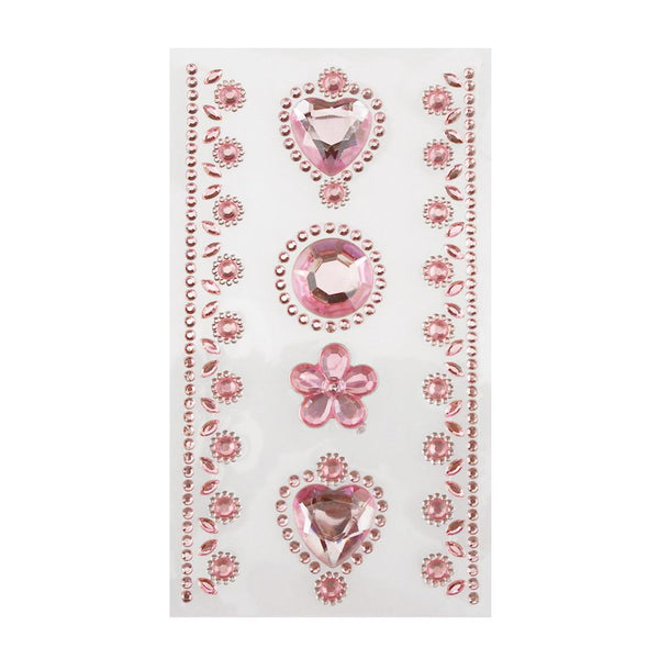 Self-Adhesive Rhinestone Stickers, Circle/Flower/Hearts, 6-count, Pink