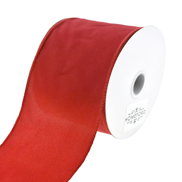 Christmas Velvet Wired Edge Ribbon, Red, 4-Inch, 25-Yard