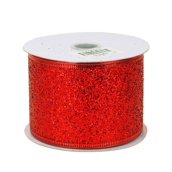 Glitter Christmas Ribbon Wired Edge, 2-1/2-inch, 10-yard, Red