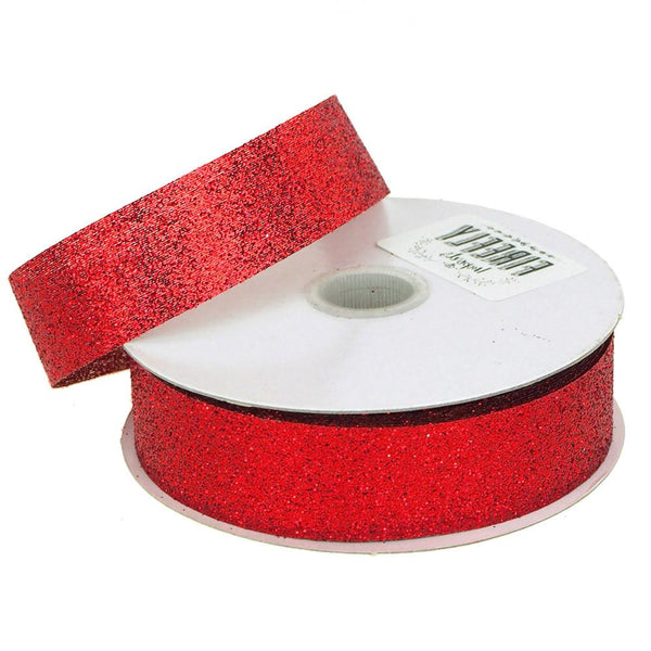 Glitter Ribbon Christmas Gift-wrapping, 7/8-Inch, 25 Yards, Red