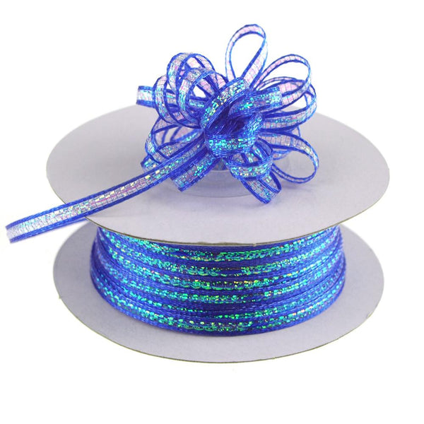 Iridescent Pull Bow Christmas Ribbon, 1/8-Inch, 50 Yards, Royal Blue