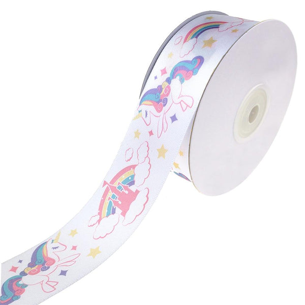 Dreamy Unicorn Satin Ribbon, White, 1-1/2-Inch, 10-Yard