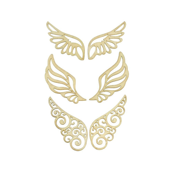 Wings Laser Cut Wooden Stickers,  2-Inch, 6-Piece