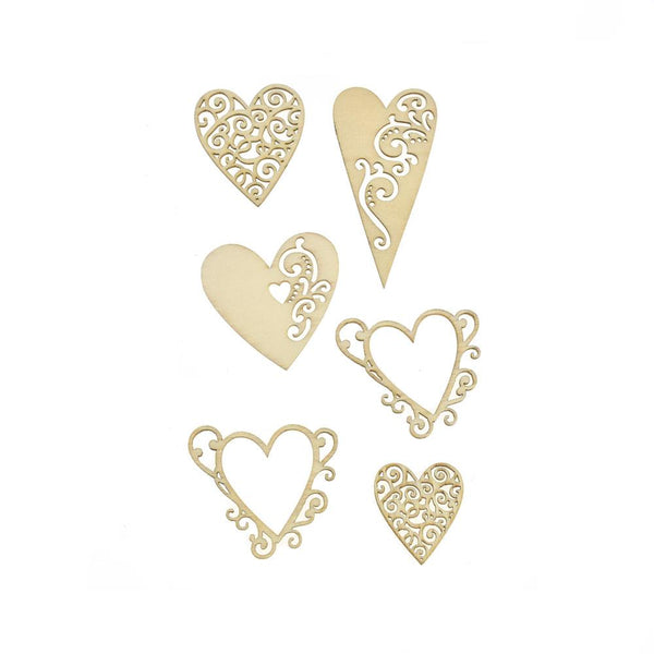 Hearts Laser Cut Wooden Stickers,  2-Inch, 6-Piece