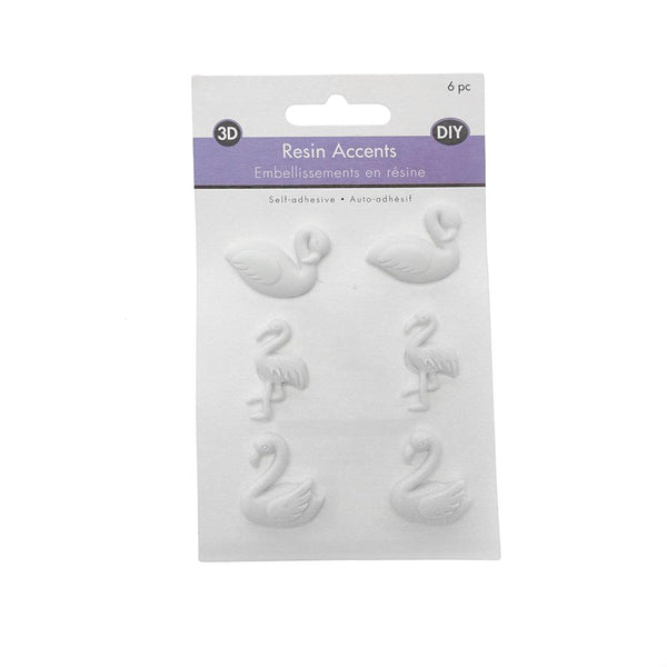 Flamingo DIY Adhesive Resin Accents, White, 6-Piece