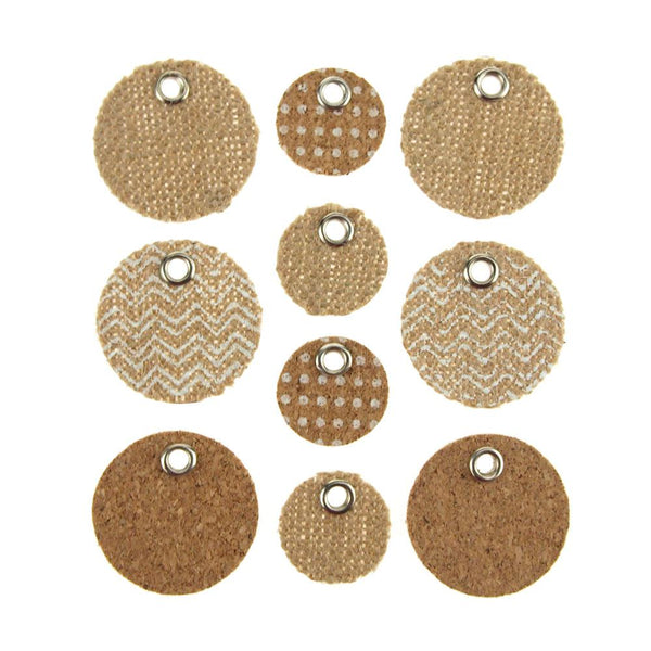 Self Adhesive Natural Burlap & Cork Tags, Round, 10-Count